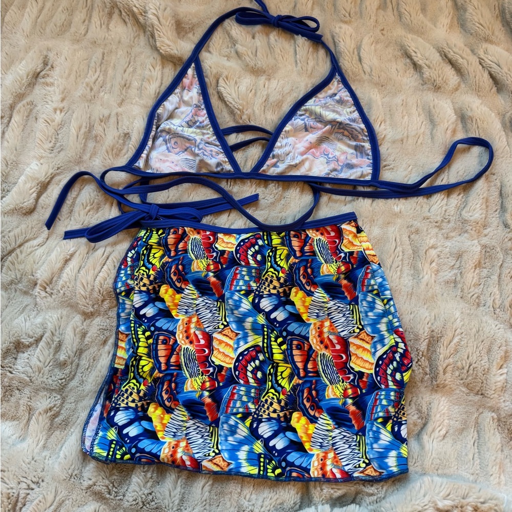 Rave Mi Gente Blue Butterfly Print rave Set